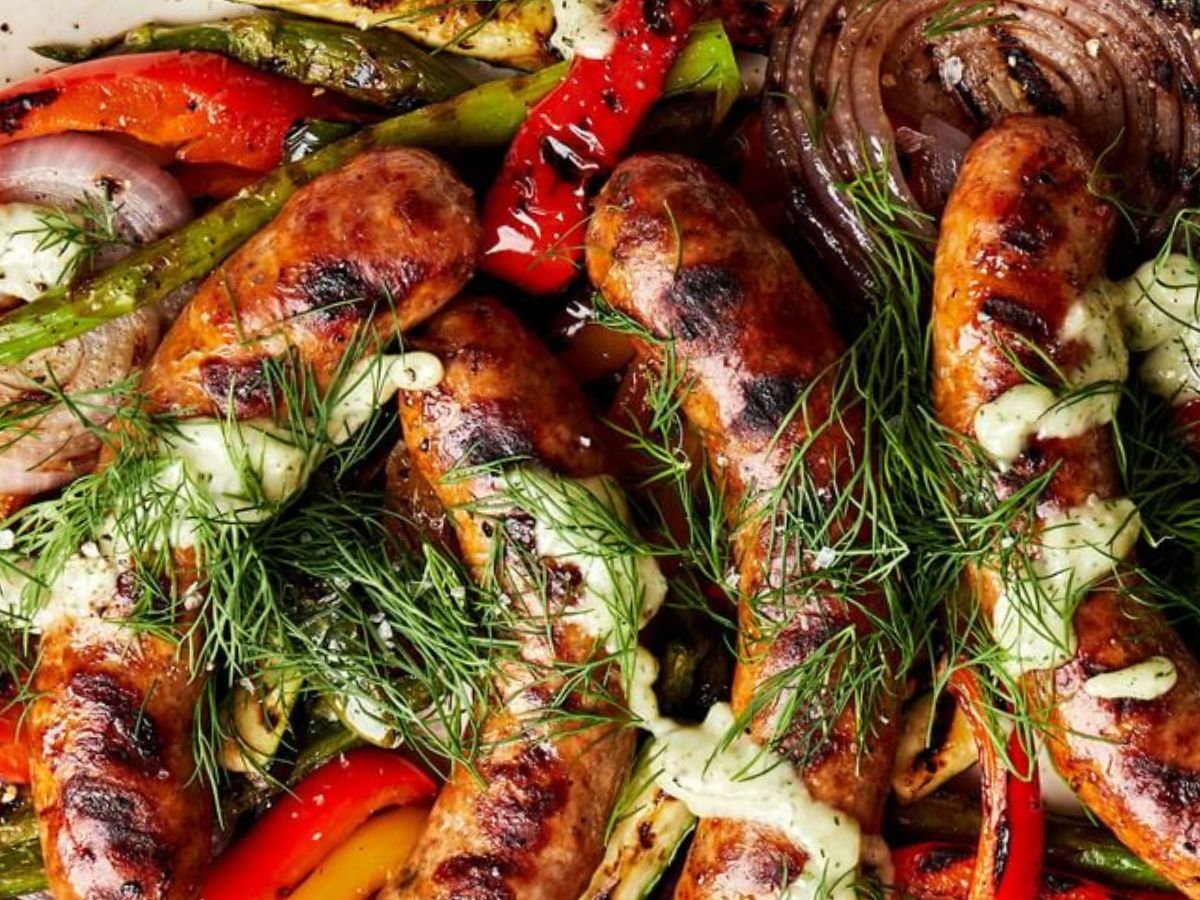 Grilled Sausage and Vegetables with Creamy Dill…