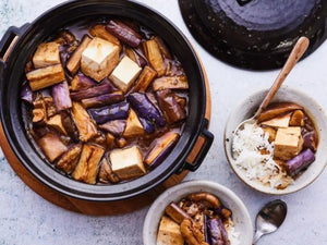 Braised Eggplant with Tofu and Shiitake Mushrooms in a Clay Pot | Charcoal HK